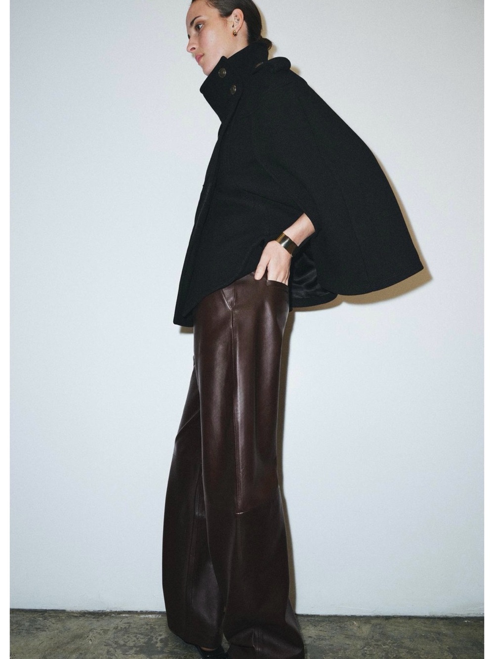 Womens Black Military-Style Wool Cape Coat - Picture 6 of 12